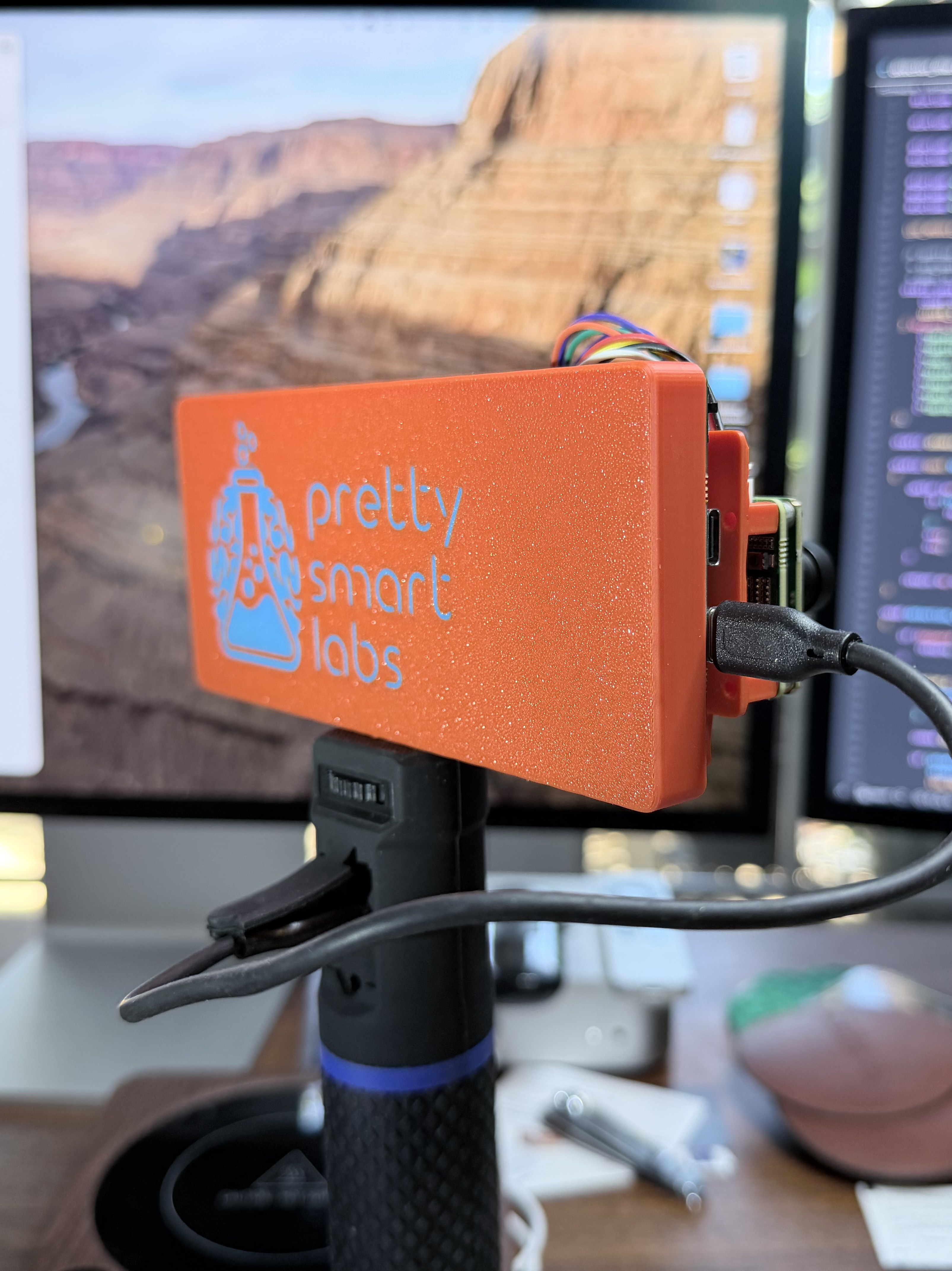 Close view of the psvision rig, camera module wired to the development kit.